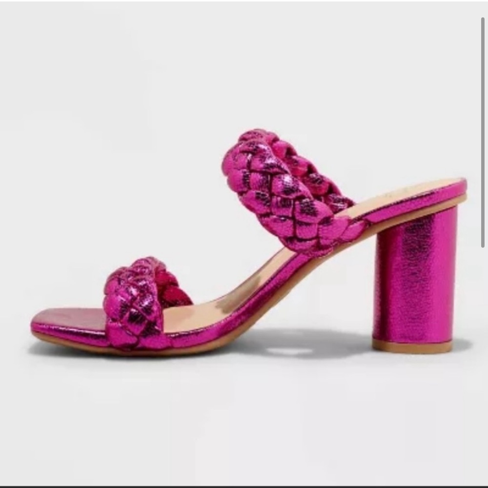 NWT Hot Pink Braided Heeled Sandals - Picture 2 of 12